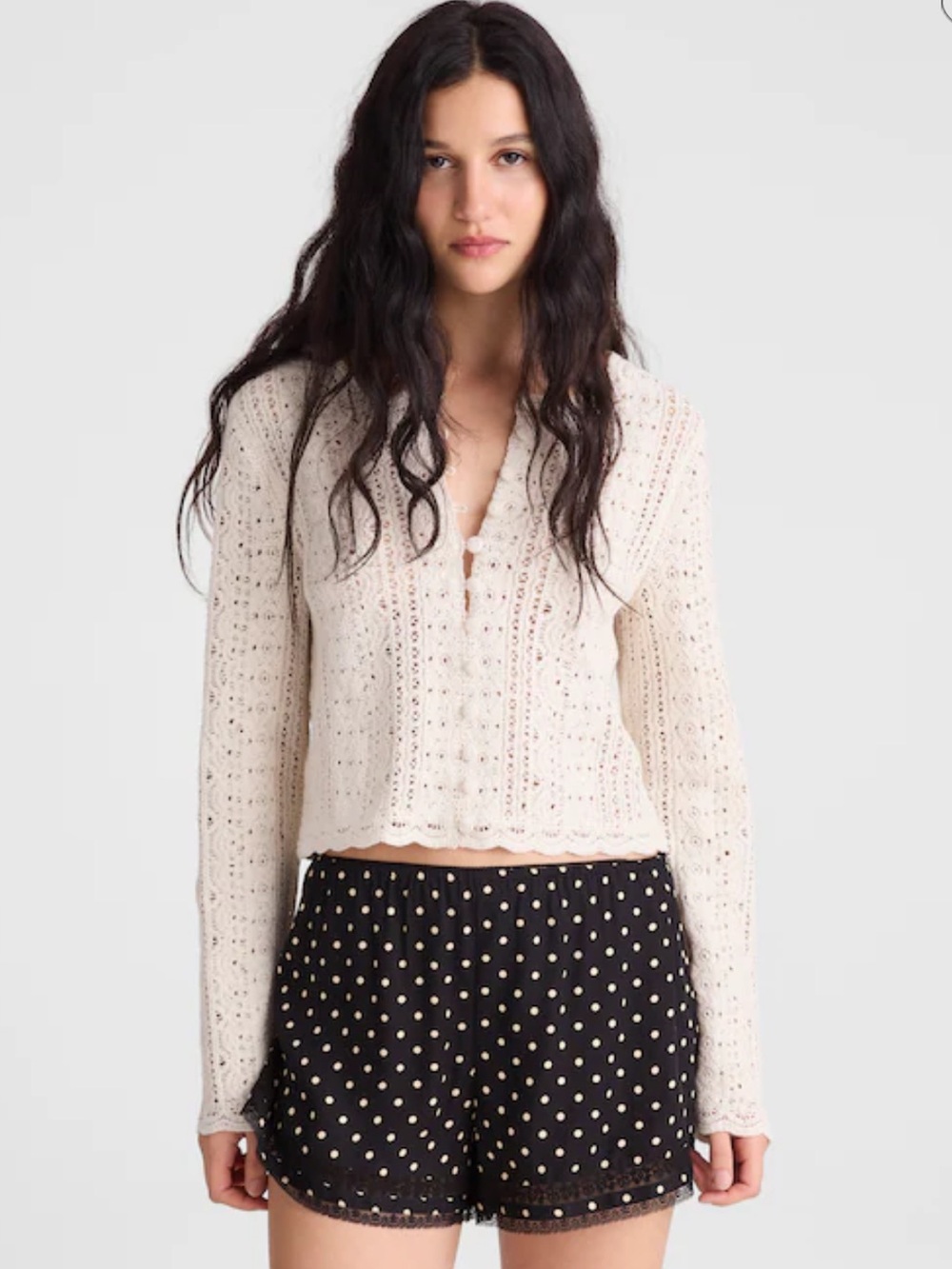 Madewell Lace-Trim Pull-On Shorts Black Polka Dot . Style OA284. Size XL